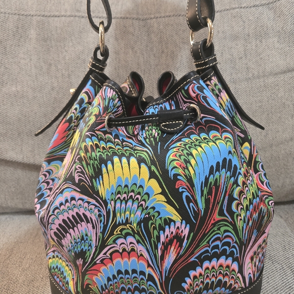 Dooney & Bourke Multicolor Plume Drawstring Bucket Bag - Picture 2 of 11
